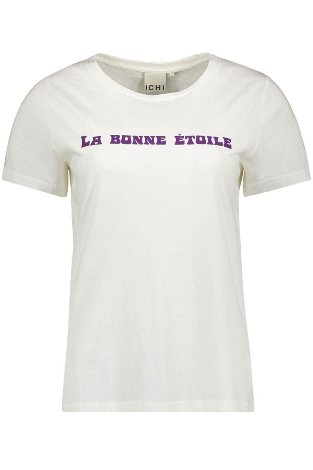 Ichi T-shirt Ihkamille Ss4 20119213 202641 Cloud Dancer W Amaranth P Dames Maat - L