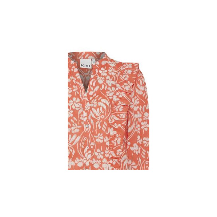 ICHI IHSIMMI SH2:Shirts/Blouse Hot Coral flower aop | Freewear IHSIMMI SH2:Shirts/Blouse - www.freewear.nl - Freewear