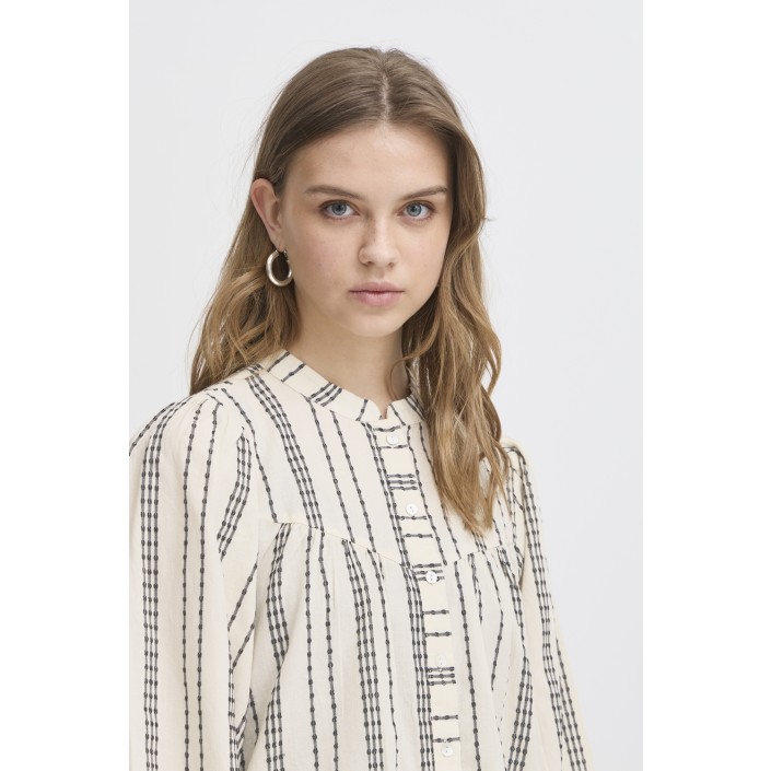 ICHI IHJOSINE SH:Shirts/Blouse Birch w. Black Jacquard Stripe | Freewear IHJOSINE SH:Shirts/Blouse - www.freewear.nl - Freewear