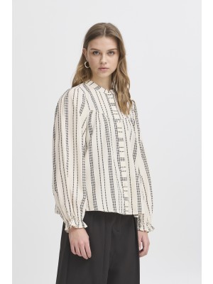 ICHI IHJOSINE SH:Shirts/Blouse Birch w. Black Jacquard Stripe | Freewear IHJOSINE SH:Shirts/Blouse - www.freewear.nl - Freewear