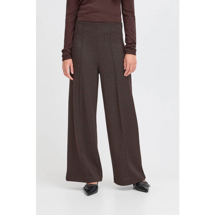ICHI IHKATE JACQUARD LONG PA:Pants BLACK BROWN HERRINGBONE | Freewear IHKATE JACQUARD LONG PA:Pants - www.freewear.nl - Freewear