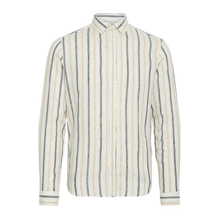 Casual Friday CFDYLAN LS BD striped linen shirt:Sh Plaza Taupe | Freewear CFDYLAN LS BD striped linen shirt:Sh - www.freewear.nl - Freewear