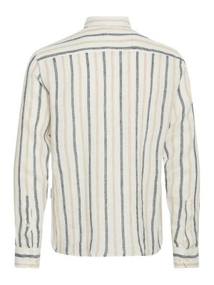 Casual Friday CFDYLAN LS BD striped linen shirt:Sh Plaza Taupe | Freewear CFDYLAN LS BD striped linen shirt:Sh - www.freewear.nl - Freewear
