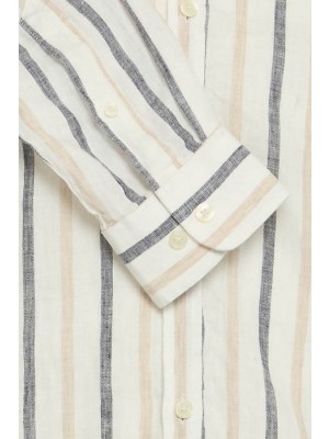Casual Friday CFDYLAN LS BD striped linen shirt:Sh Plaza Taupe | Freewear CFDYLAN LS BD striped linen shirt:Sh - www.freewear.nl - Freewear