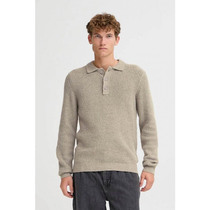 Casual Friday CFGAHN 1X1 RIB POLO KNIT:Knit Steeple Gray | Freewear CFGAHN 1X1 RIB POLO KNIT:Knit - www.freewear.nl - Freewear
