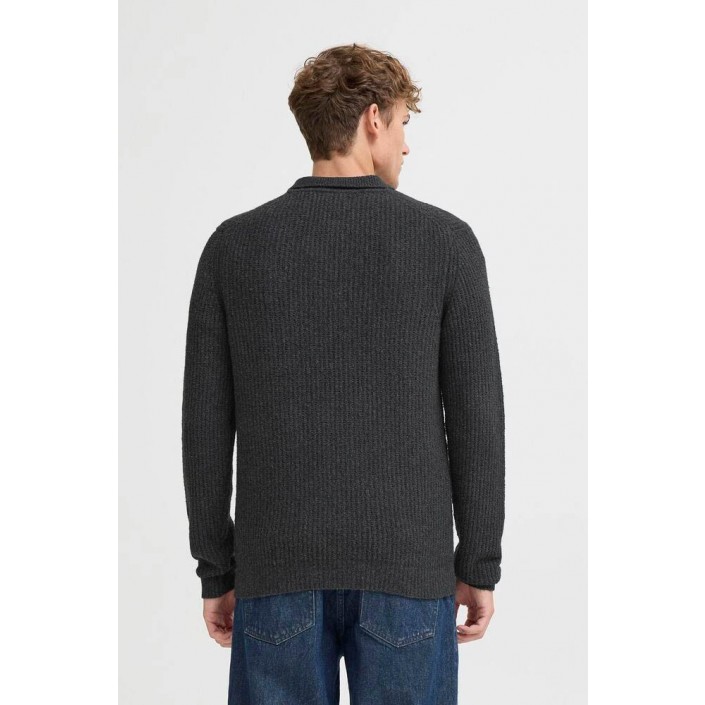 Casual Friday CFGAHN 1X1 RIB POLO KNIT:Knit CHARCOAL GRAY MELANGE | Freewear CFGAHN 1X1 RIB POLO KNIT:Knit - www.freewear.nl - Freewear