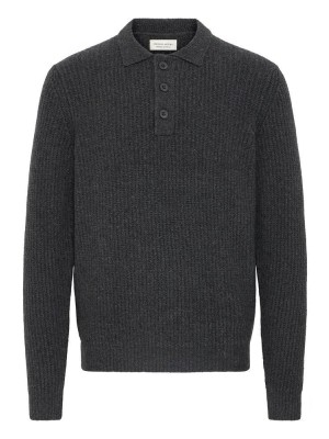 Casual Friday CFGAHN 1X1 RIB POLO KNIT:Knit CHARCOAL GRAY MELANGE | Freewear CFGAHN 1X1 RIB POLO KNIT:Knit - www.freewear.nl - Freewear