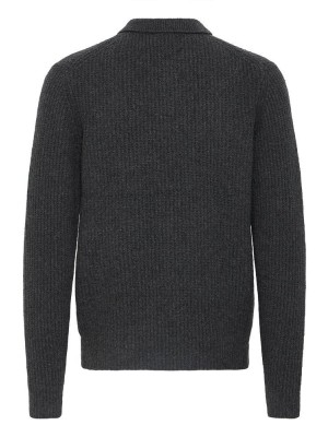 Casual Friday CFGAHN 1X1 RIB POLO KNIT:Knit CHARCOAL GRAY MELANGE | Freewear CFGAHN 1X1 RIB POLO KNIT:Knit - www.freewear.nl - Freewear