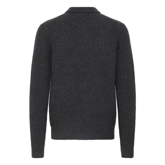 Casual Friday CFGAHN 1X1 RIB POLO KNIT:Knit CHARCOAL GRAY MELANGE | Freewear CFGAHN 1X1 RIB POLO KNIT:Knit - www.freewear.nl - Freewear