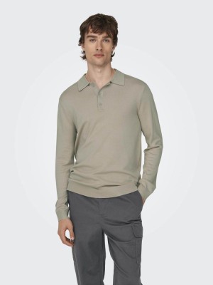 ONLY&SONS ONSWYLER LIFE REG 14 LS POLO KNIT Silver Lining | Freewear ONSWYLER LIFE REG 14 LS POLO KNIT - www.freewear.nl - Freewear