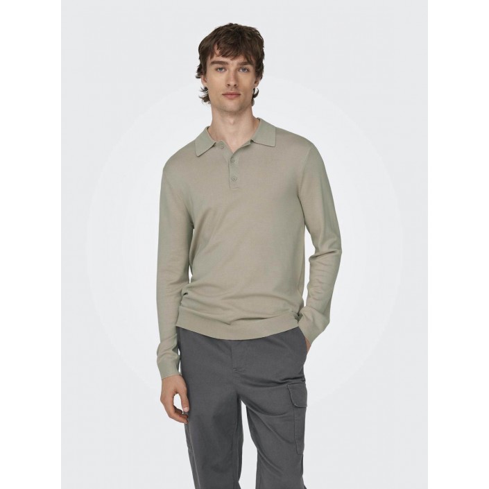 ONLY&SONS ONSWYLER LIFE REG 14 LS POLO KNIT Silver Lining | Freewear ONSWYLER LIFE REG 14 LS POLO KNIT - www.freewear.nl - Freewear