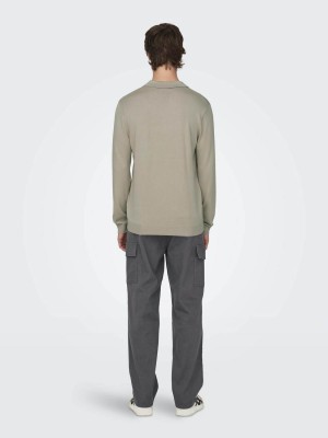 ONLY&SONS ONSWYLER LIFE REG 14 LS POLO KNIT Silver Lining | Freewear ONSWYLER LIFE REG 14 LS POLO KNIT - www.freewear.nl - Freewear