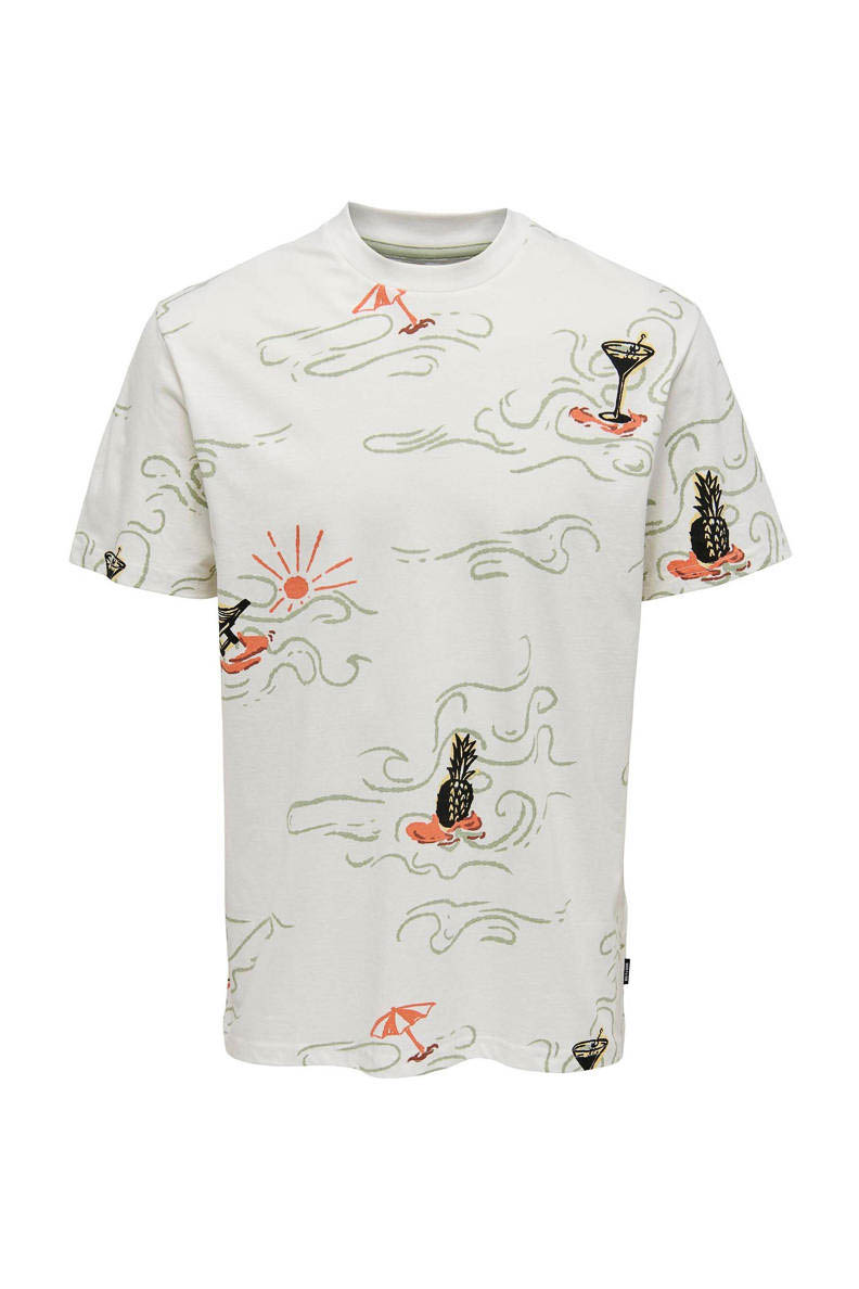 Only & Sons T-shirt Onspedro Reg Elements Aop Ss Tee 22025288 Cloud Dancer Mannen Maat - M