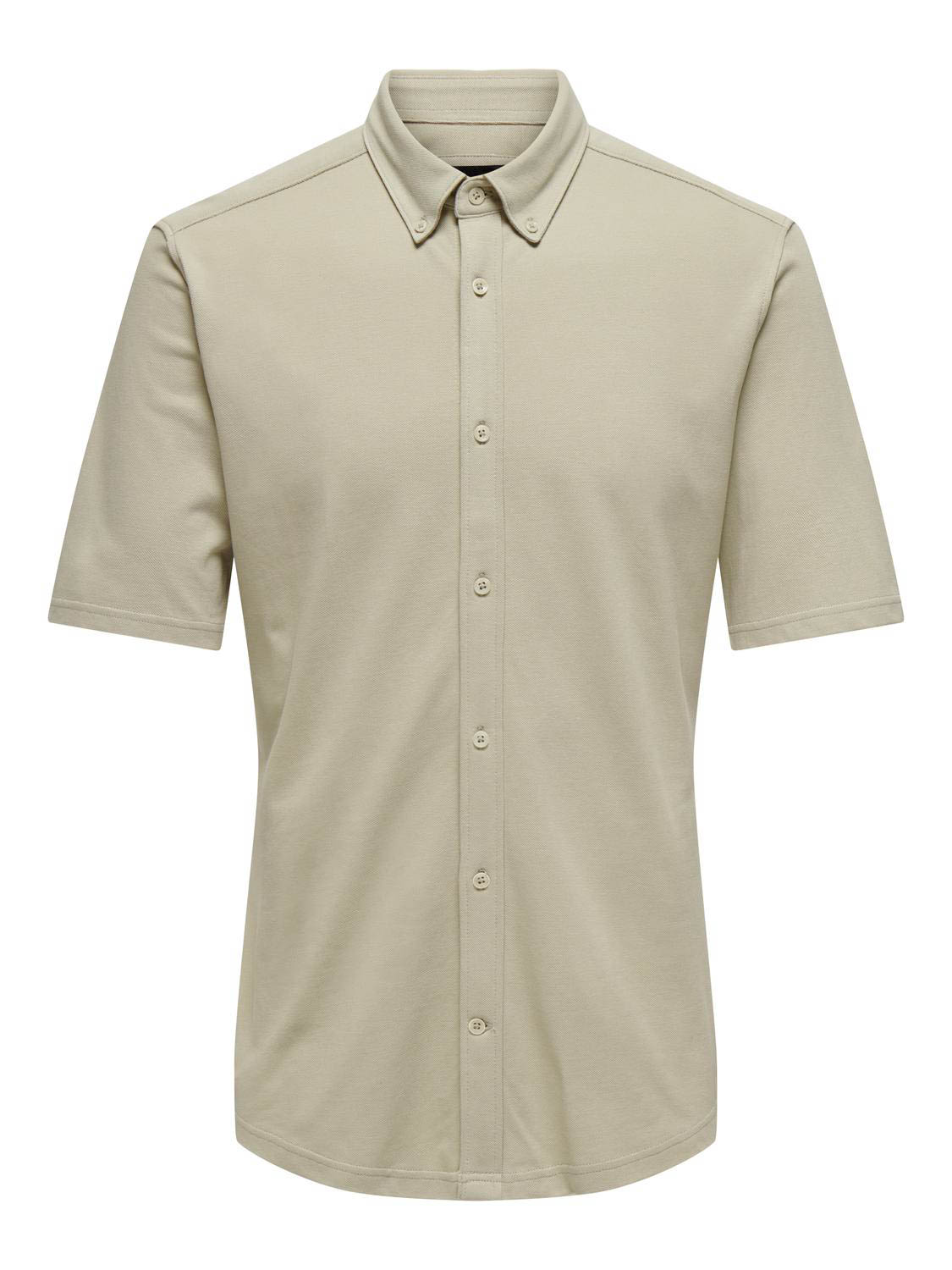 Only & Sons Overhemd Onstarp Slim Pique Btn Down Ss Shir 22026106 Silver Lining Mannen Maat - M
