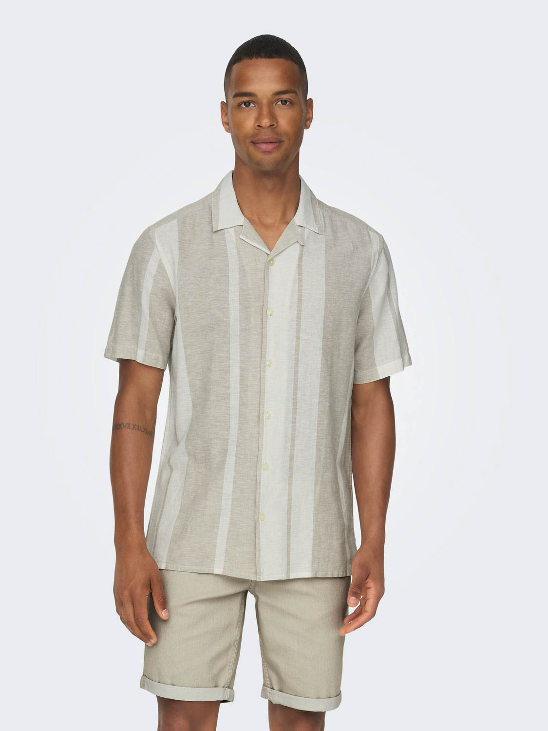 ONLY & SONS ONSCAIDEN SS STRIPE LINEN RESORT SHIRT Heren Overhemd - Maat L
