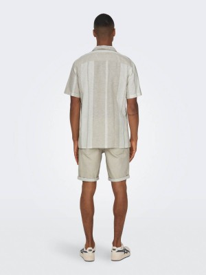 ONLY&SONS ONSCAIDEN LIFE STRIPE LINEN RESORT : Vintage Khaki | Freewear ONSCAIDEN LIFE STRIPE LINEN RESORT : - www.freewear.nl - Freewear