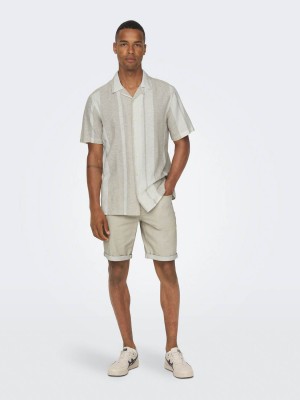 ONLY&SONS ONSCAIDEN LIFE STRIPE LINEN RESORT : Vintage Khaki | Freewear ONSCAIDEN LIFE STRIPE LINEN RESORT : - www.freewear.nl - Freewear