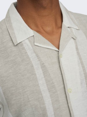 ONLY&SONS ONSCAIDEN LIFE STRIPE LINEN RESORT : Vintage Khaki | Freewear ONSCAIDEN LIFE STRIPE LINEN RESORT : - www.freewear.nl - Freewear