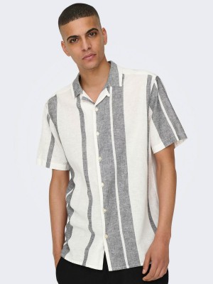 ONLY&SONS ONSCAIDEN LIFE STRIPE LINEN RESORT : Cloud Dancer | Freewear ONSCAIDEN LIFE STRIPE LINEN RESORT : - www.freewear.nl - Freewear