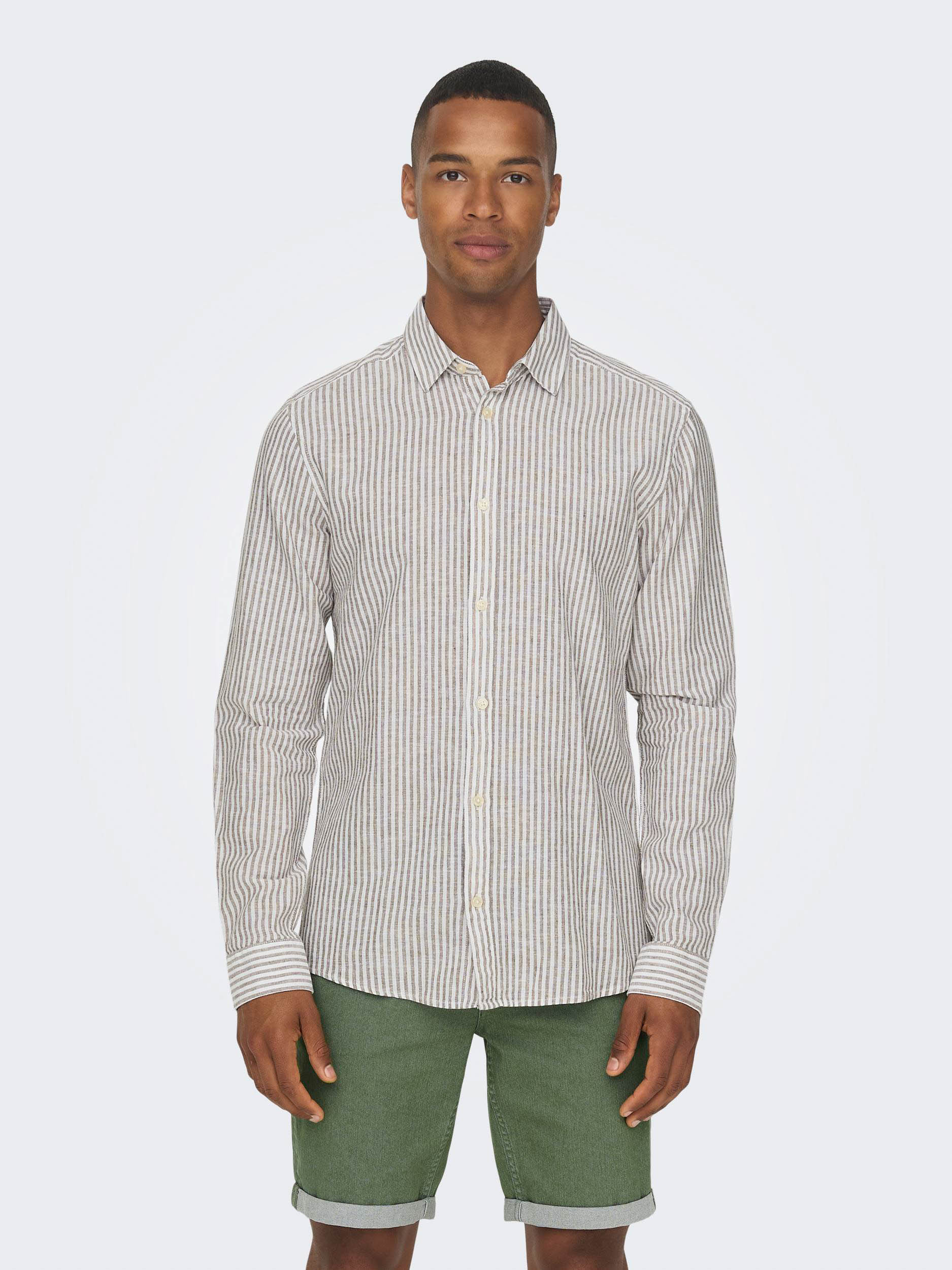 Only & Sons Overhemd Onscaiden Ls Stripe Linen Shirt 660 22026601 Chinchilla Mannen Maat - XXL