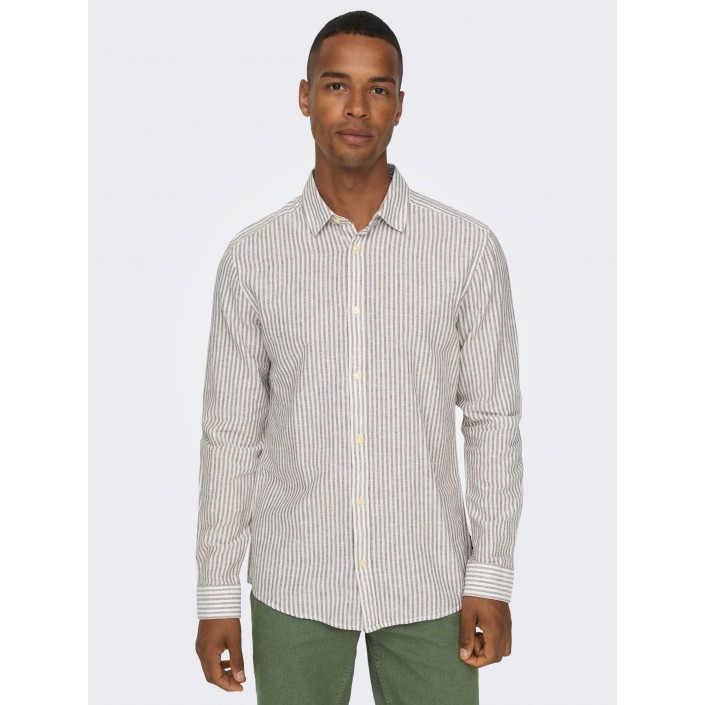 ONLY&SONS ONSCAIDEN LS STRIPE LINEN SHIRT 660: Chinchilla | Freewear ONSCAIDEN LS STRIPE LINEN SHIRT 660: - www.freewear.nl - Freewear