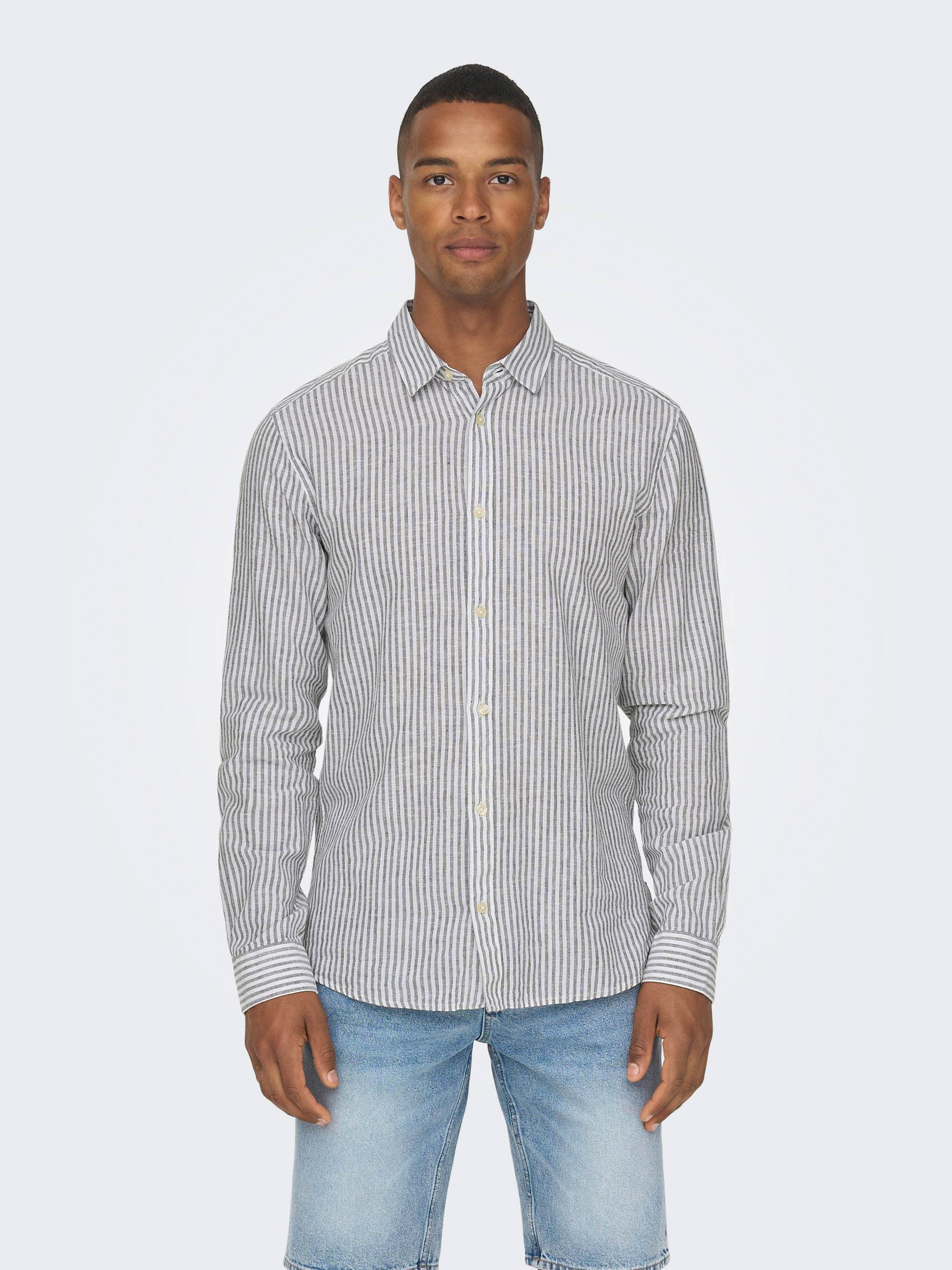 Only and Sons Onscaiden Ls Stripe Linen Shirt 660