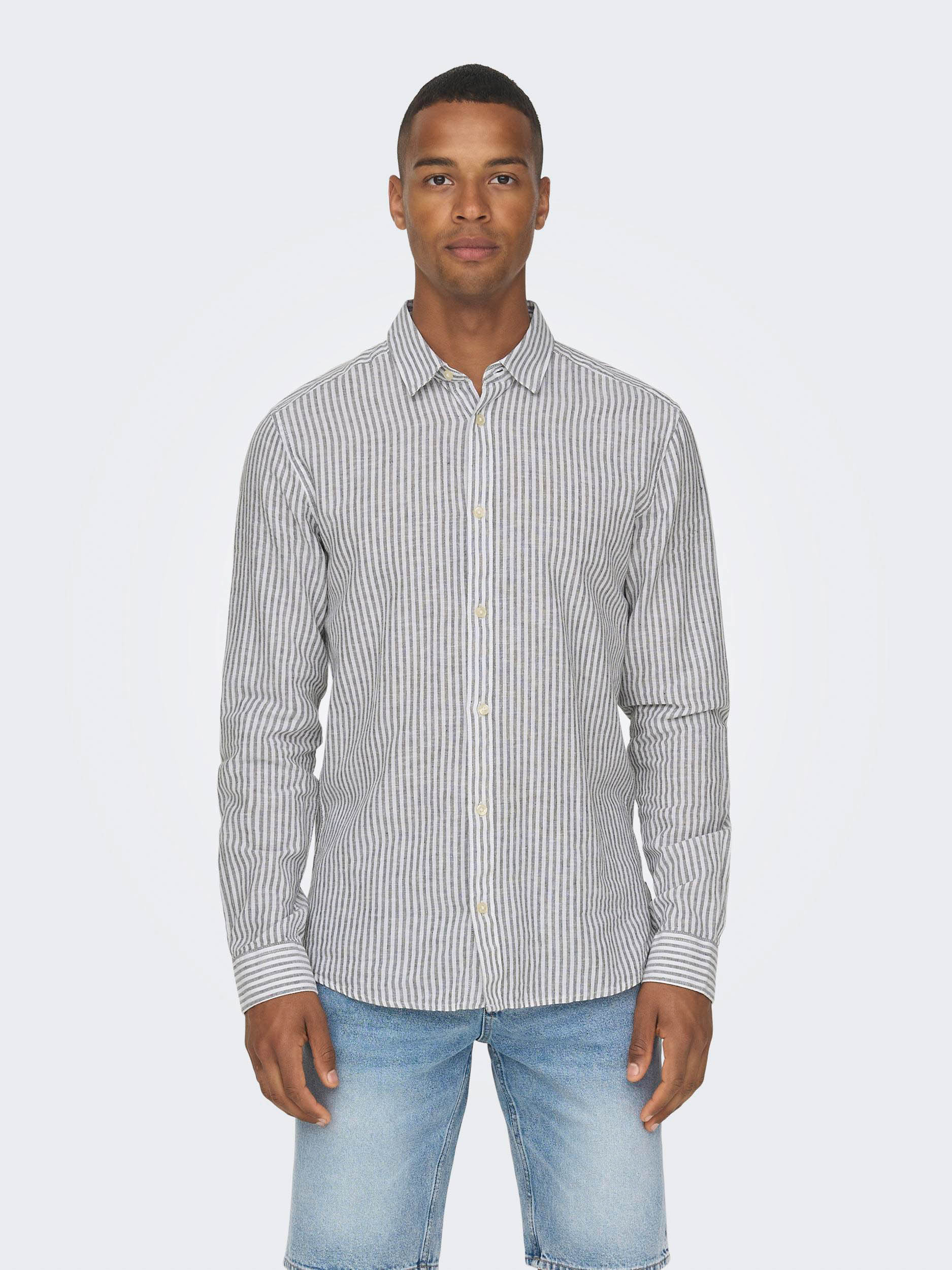 Only & Sons Overhemd Onscaiden Ls Stripe Linen Shirt 660 22026601 Dark Navy Mannen Maat - XS
