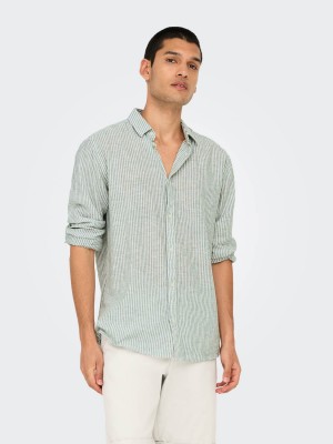 ONLY&SONS ONSCAIDEN LS STRIPE LINEN SHIRT 660: Sea Spray | Freewear ONSCAIDEN LS STRIPE LINEN SHIRT 660: - www.freewear.nl - Freewear