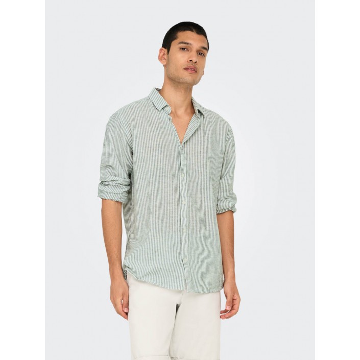 ONLY&SONS ONSCAIDEN LS STRIPE LINEN SHIRT 660: Sea Spray | Freewear ONSCAIDEN LS STRIPE LINEN SHIRT 660: - www.freewear.nl - Freewear