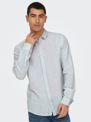 ONLY&SONS ONSCAIDEN LS STRIPE LINEN SHIRT 660: Cashmere Blue | Freewear ONSCAIDEN LS STRIPE LINEN SHIRT 660: - www.freewear.nl - Freewear