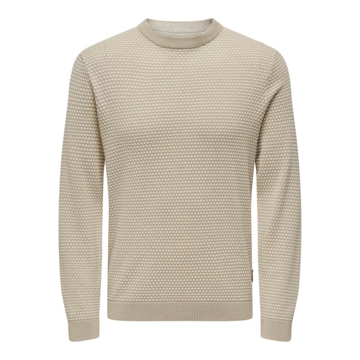 ONLY&SONS ONSTAPA REG 12 STRUC LS CREW KNIT N: Silver Lining/OATMEAL MEL DOTS | Freewear ONSTAPA REG 12 STRUC LS CREW KNIT N: - www.freewear.nl - Freewear