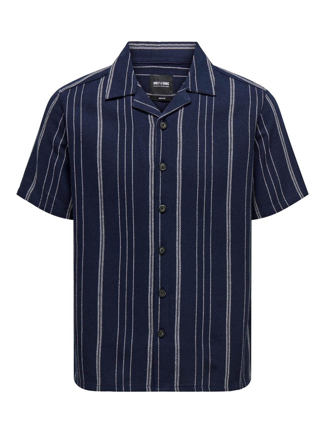 Only & Sons Overhemd Onstrev Life Reg Ss Struc Stripe Sh 22029099 Dark Navy Mannen Maat - XL
