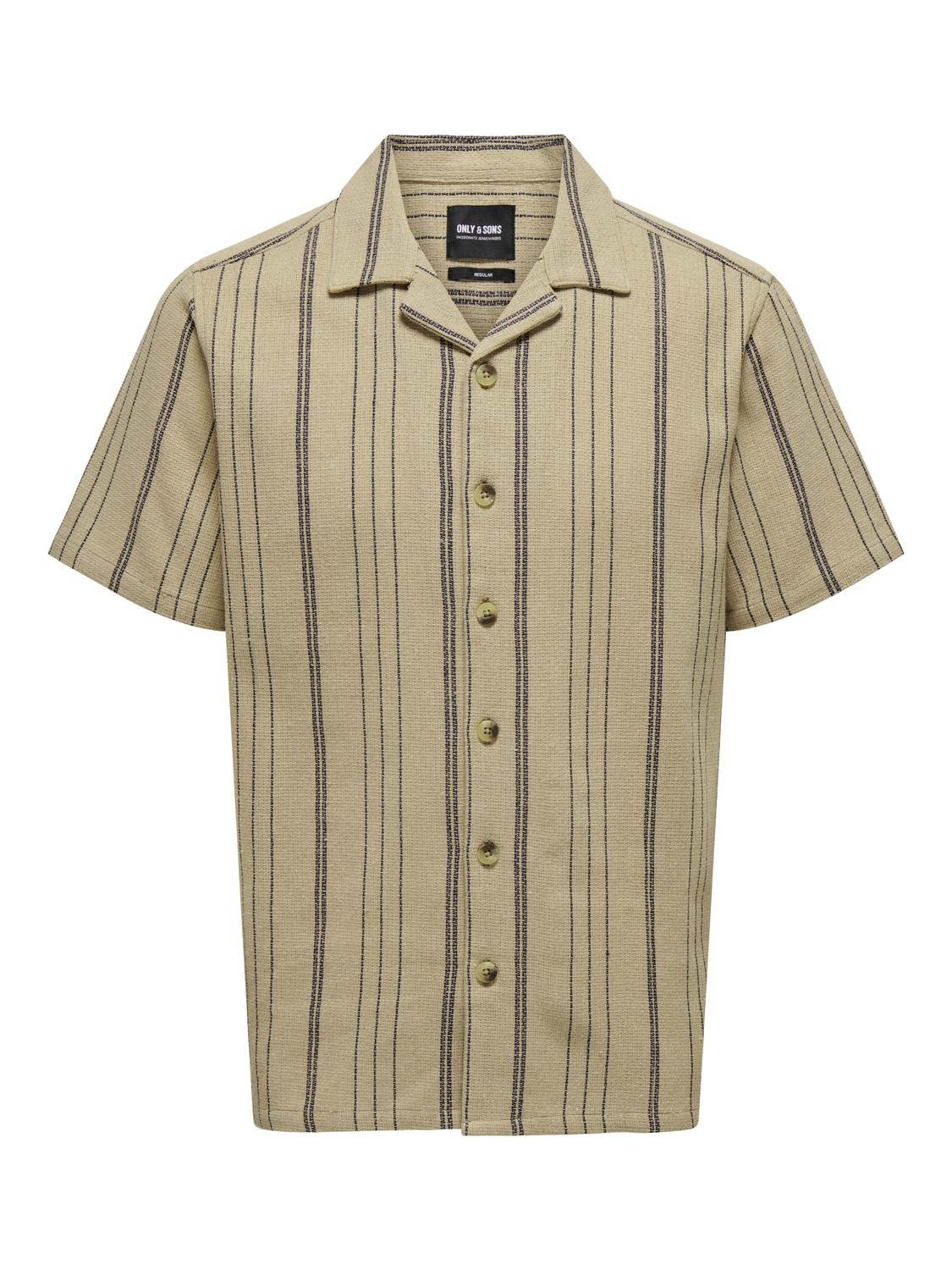 Only & Sons Overhemd Onstrev Life Reg Ss Struc Stripe Sh 22029099 Vintage Khaki Mannen Maat - XL