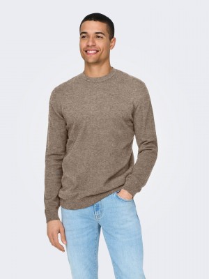 ONLY&SONS ONSLOUI REG 12 MEL CREW KNIT NOOS Desert Taupe/MELANGE | Freewear ONSLOUI REG 12 MEL CREW KNIT NOOS - www.freewear.nl - Freewear