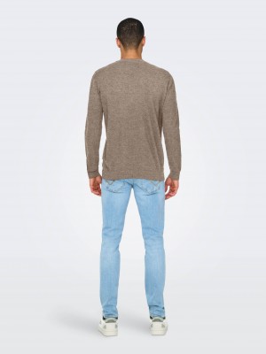 ONLY&SONS ONSLOUI REG 12 MEL CREW KNIT NOOS Desert Taupe/MELANGE | Freewear ONSLOUI REG 12 MEL CREW KNIT NOOS - www.freewear.nl - Freewear