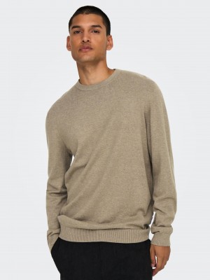 ONLY&SONS ONSLOUI REG 12 MEL CREW KNIT NOOS Desert Taupe/MELANGE | Freewear ONSLOUI REG 12 MEL CREW KNIT NOOS - www.freewear.nl - Freewear