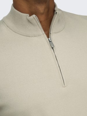 ONLY&SONS ONSCOOPER HALF ZIP HIGH NECK KNIT N: Silver Lining | Freewear ONSCOOPER HALF ZIP HIGH NECK KNIT N: - www.freewear.nl - Freewear