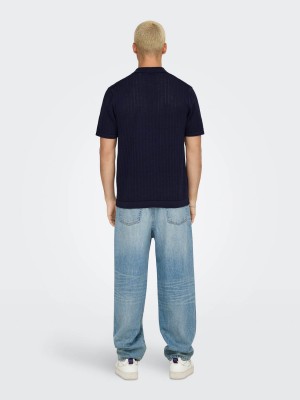 ONLY&SONS ONSMOON REG 12 SS POLO KNIT Evening Blue | Freewear ONSMOON REG 12 SS POLO KNIT - www.freewear.nl - Freewear
