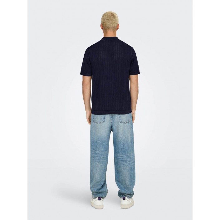 ONLY&SONS ONSMOON REG 12 SS POLO KNIT Evening Blue | Freewear ONSMOON REG 12 SS POLO KNIT - www.freewear.nl - Freewear