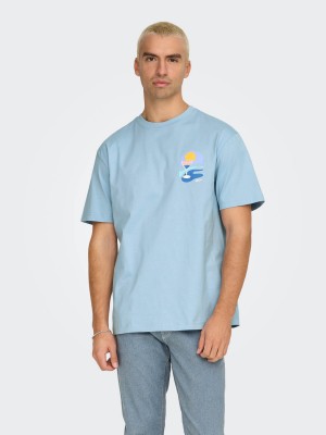 ONLY&SONS ONSPALM DAYS PRINT RLX SS TEE Powder Blue/PALM DAYS POWDER | Freewear ONSPALM DAYS PRINT RLX SS TEE - www.freewear.nl - Freewear