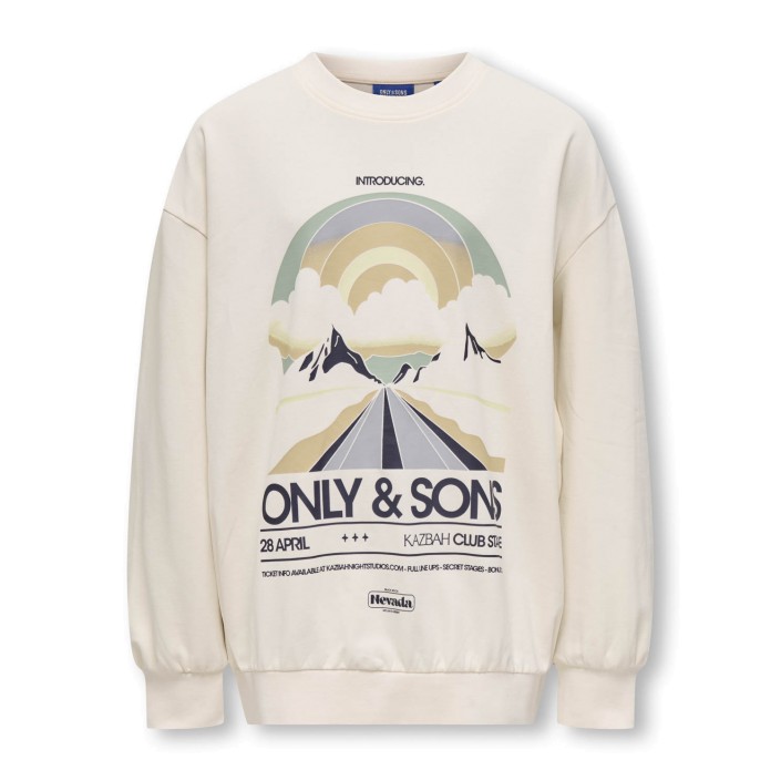 ONLY&SONS OSJROAD OVZ LS O-NECK UB SWT Tofu/Sky | Freewear OSJROAD OVZ LS O-NECK UB SWT - www.freewear.nl - Freewear