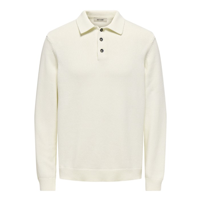ONLY&SONS ONSHOPE RLX  LS POLO KNIT LIFE Egret | Freewear ONSHOPE RLX  LS POLO KNIT LIFE - www.freewear.nl - Freewear