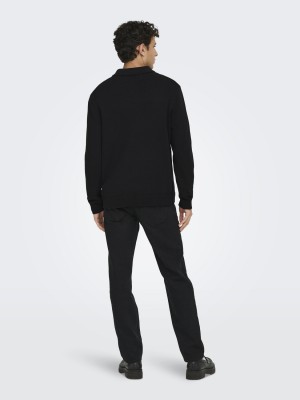 ONLY&SONS ONSHOPE RLX  LS POLO KNIT LIFE Black | Freewear ONSHOPE RLX  LS POLO KNIT LIFE - www.freewear.nl - Freewear