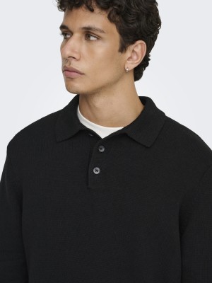 ONLY&SONS ONSHOPE RLX  LS POLO KNIT LIFE Black | Freewear ONSHOPE RLX  LS POLO KNIT LIFE - www.freewear.nl - Freewear