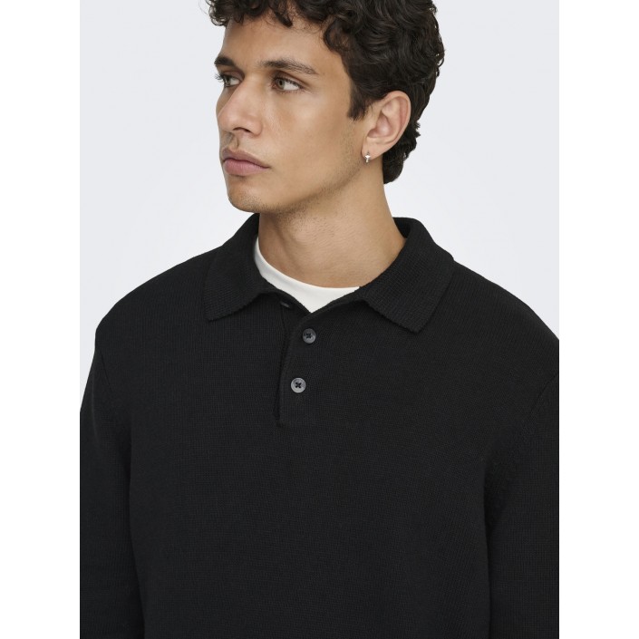 ONLY&SONS ONSHOPE RLX  LS POLO KNIT LIFE Black | Freewear ONSHOPE RLX  LS POLO KNIT LIFE - www.freewear.nl - Freewear