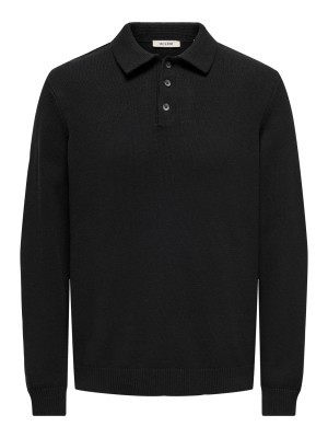 ONLY&SONS ONSHOPE RLX  LS POLO KNIT LIFE Black | Freewear ONSHOPE RLX  LS POLO KNIT LIFE - www.freewear.nl - Freewear