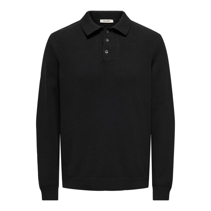 ONLY&SONS ONSHOPE RLX  LS POLO KNIT LIFE Black | Freewear ONSHOPE RLX  LS POLO KNIT LIFE - www.freewear.nl - Freewear