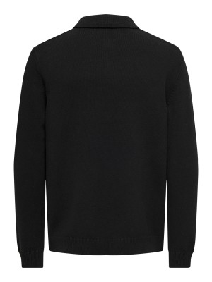 ONLY&SONS ONSHOPE RLX  LS POLO KNIT LIFE Black | Freewear ONSHOPE RLX  LS POLO KNIT LIFE - www.freewear.nl - Freewear