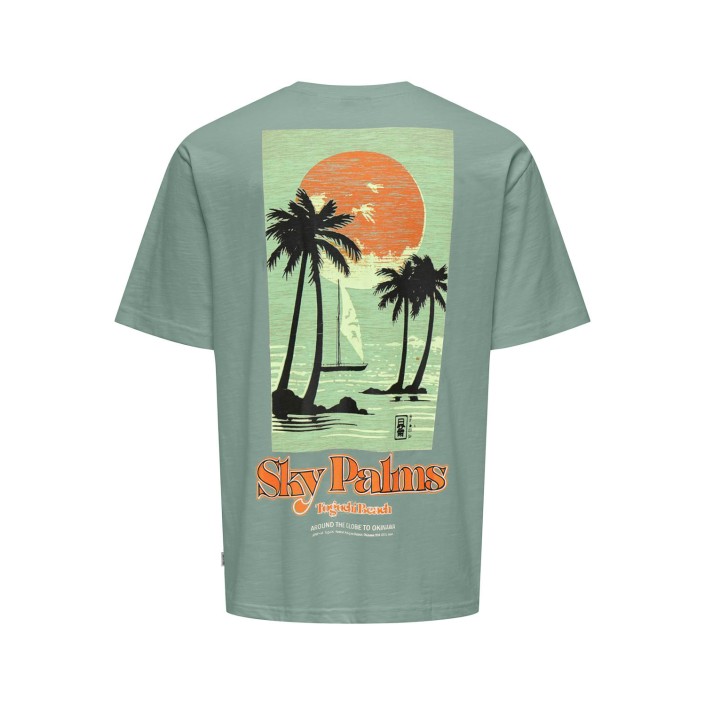 ONLY&SONS OSJLUIS PALM RLX SS TEE JRS Iceberg Green/SKY PALMS | Freewear OSJLUIS PALM RLX SS TEE JRS - www.freewear.nl - Freewear