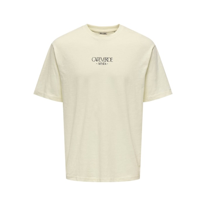 ONLY&SONS OSJLUIS PALM RLX SS TEE JRS Antique White/CAP VERDE | Freewear OSJLUIS PALM RLX SS TEE JRS - www.freewear.nl - Freewear
